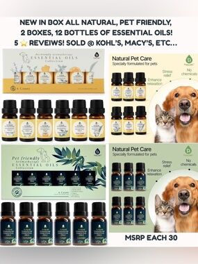 NIB LUXURY ESSENTIAL OILS! 2 BOXES! 12 TOTAL BOTTLES! PET FRIENDLY, ALL NATURAL